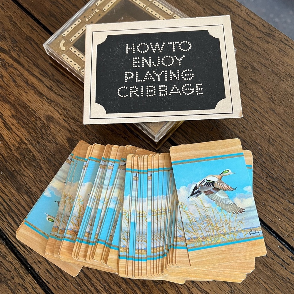 Vintage Cribbage Board & Card Box Set Mini No Chips Duck Mallard